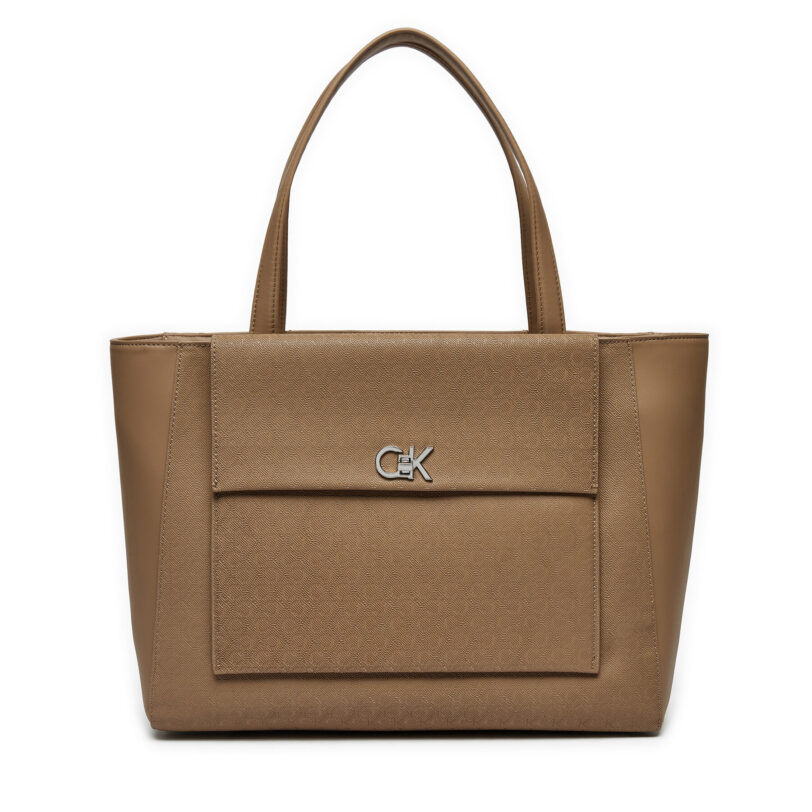 Дамска чанта Calvin Klein Ck Medium Shopper W/Pocket_Mono K60K613136 Кафяв цвят на ниска цена