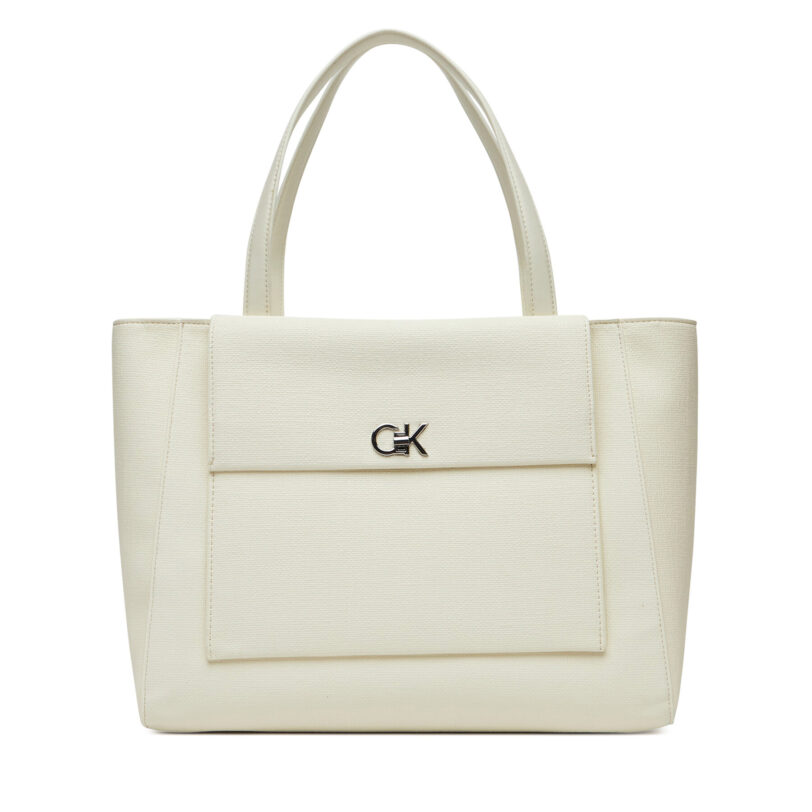 Дамска чанта Calvin Klein Ck Medium Shopper_Tex K60K613178 Бял цвят на ниска цена