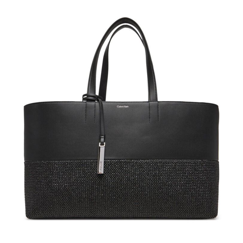 Дамска чанта Calvin Klein Ck Mixmedia Shopper_Raffia K60K613167 Черен цвят на ниска цена