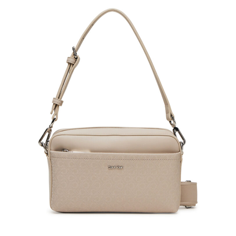 Дамска чанта Calvin Klein Ck Must Aop Double Straps Camera LV04F3080G Бежов цвят на ниска цена