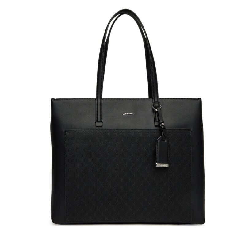 Дамска чанта Calvin Klein Ck Must Aop Medium Shopper W/Poc LV04F3225G Черен цвят на ниска цена