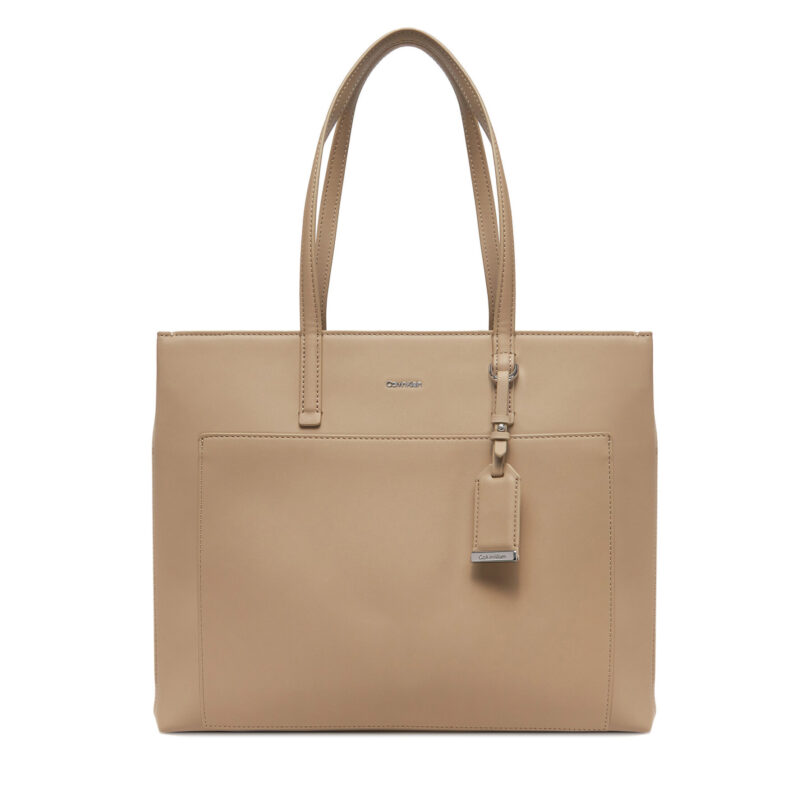 Дамска чанта Calvin Klein Ck Must Medium Shopper W/Pocket K60K613019 Бежов цвят на ниска цена