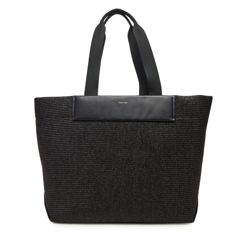 Дамска чанта Calvin Klein Ck Raffia Large Shopper K60K613025 Черен цвят на ниска цена