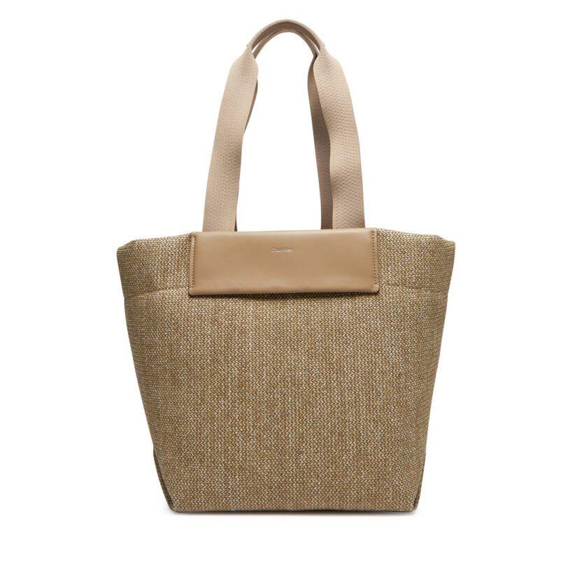 Дамска чанта Calvin Klein Ck Raffia Medium Shopper K60K613174 Кафяв цвят на ниска цена
