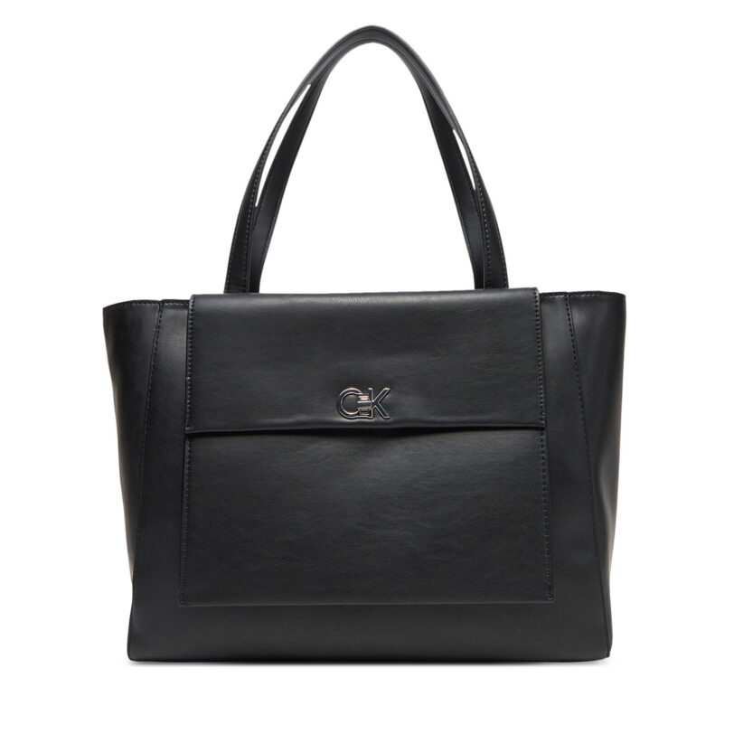 Дамска чанта Calvin Klein Ck Re-Lock Medium Shopper LV04F3223G Черен цвят на ниска цена