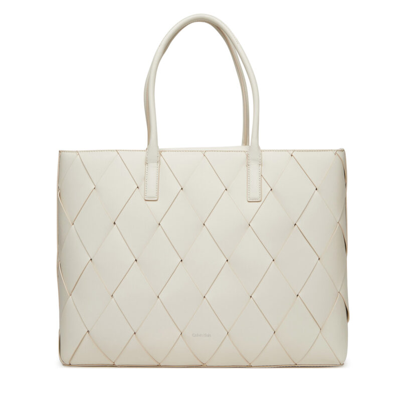 Дамска чанта Calvin Klein Ck Woven Medium Shopper K60K612994 Бял цвят на ниска цена