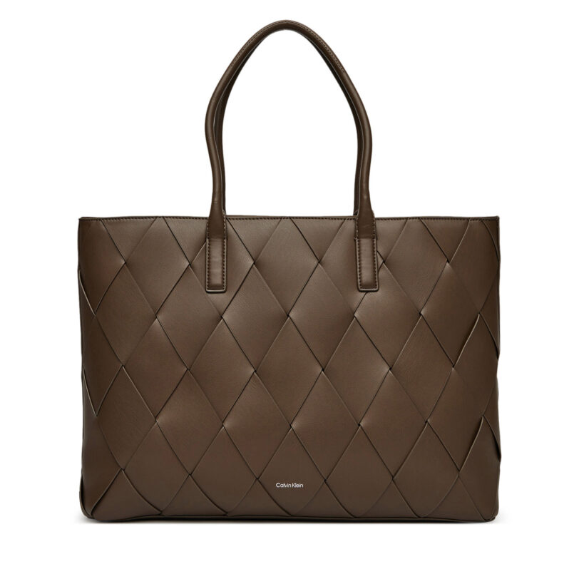 Дамска чанта Calvin Klein Ck Woven Medium Shopper K60K612994 Кафяв цвят на ниска цена