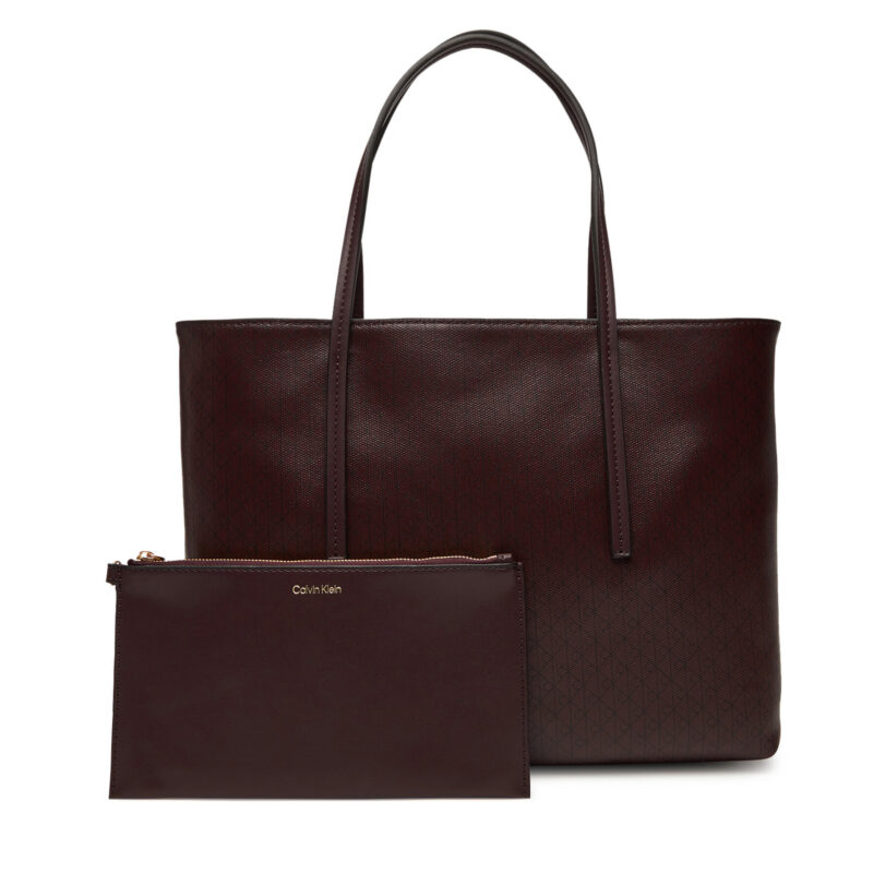 Дамска чанта Calvin Klein Emblem Aop Small Tote LV04F3267G Бордо цвят на ниска цена
