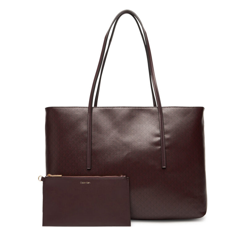 Дамска чанта Calvin Klein Emblem Aop Tote W/ Pouch LV04F3266G Бордо цвят на ниска цена