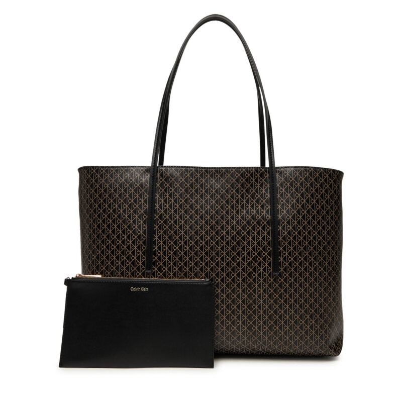 Дамска чанта Calvin Klein Emblem Aop Tote W/ Pouch LV04F3266G Черен цвят на ниска цена