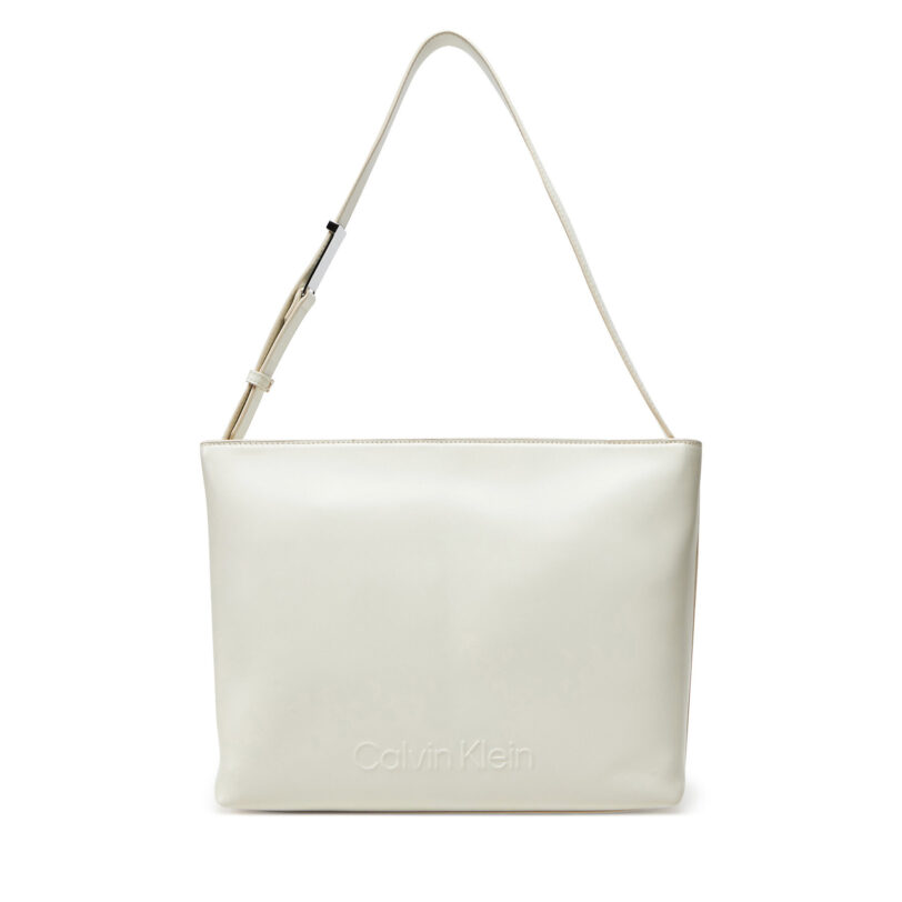 Дамска чанта Calvin Klein Embossed Logo Medium Shopper K60K613172 Екрю цвят на ниска цена