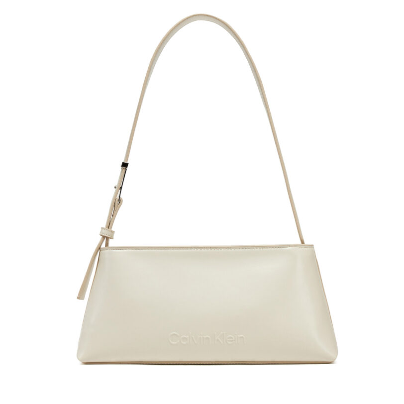 Дамска чанта Calvin Klein Embossed Logo Shoulder Bag K60K612550 Екрю цвят на ниска цена