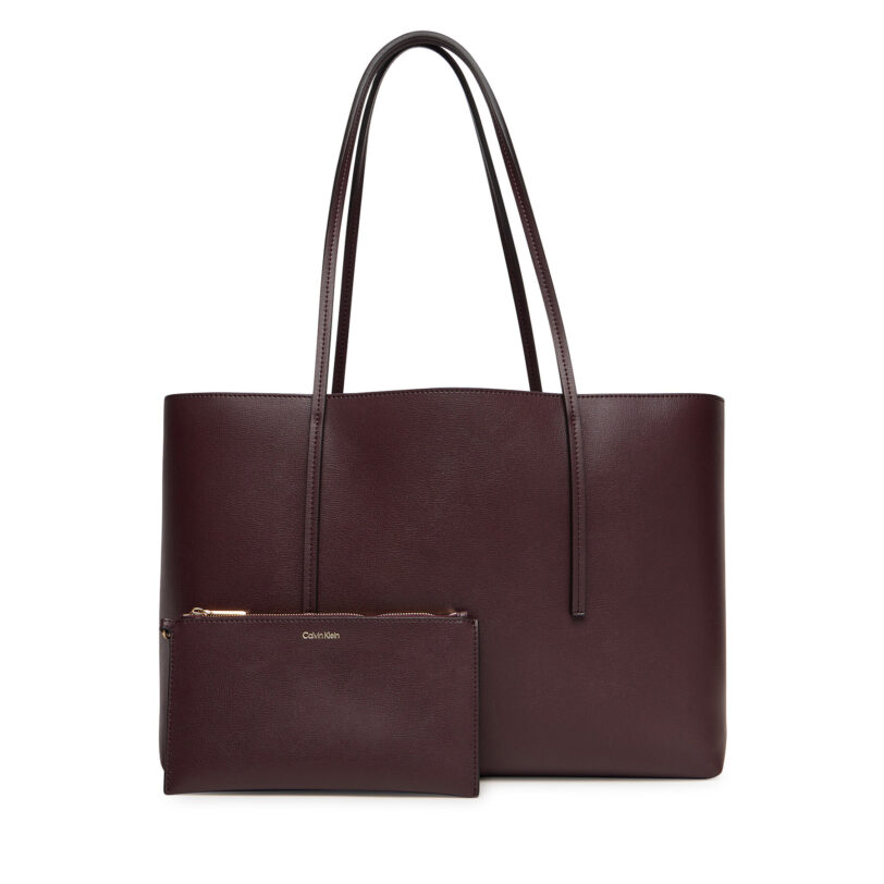 Дамска чанта Calvin Klein Foil Logo Tote W/Pouch LV04F3274G Бордо цвят на ниска цена