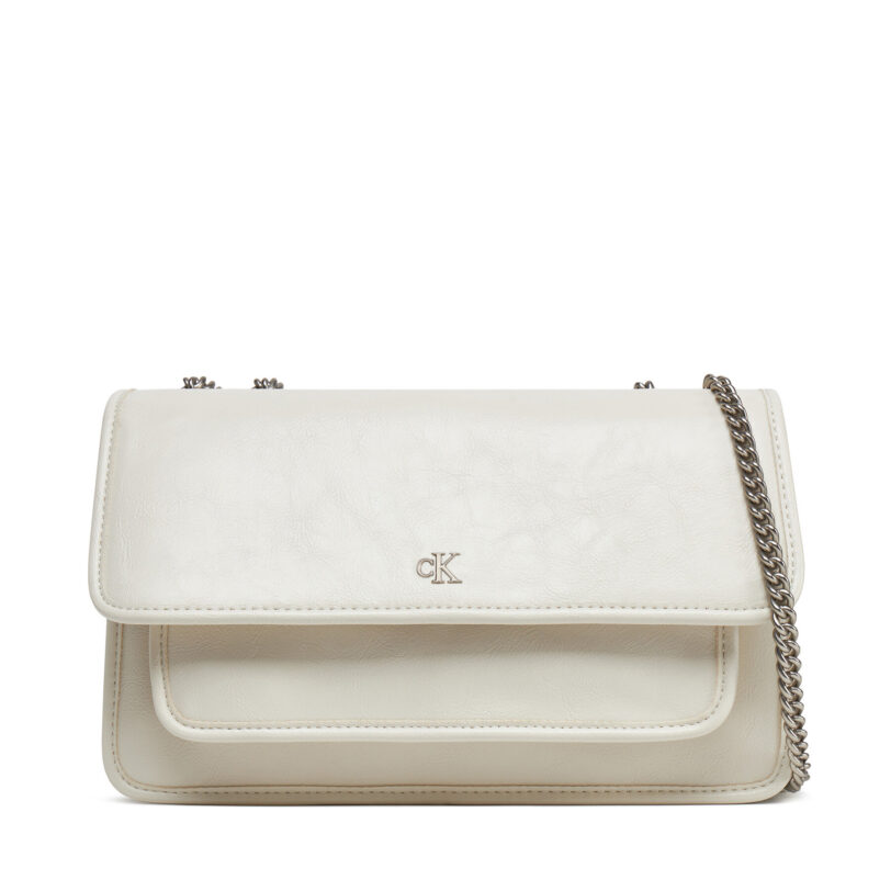 Дамска чанта Calvin Klein Jeans Chain Ew Flap Conv Chain Bag LV04K3084G Екрю цвят на ниска цена
