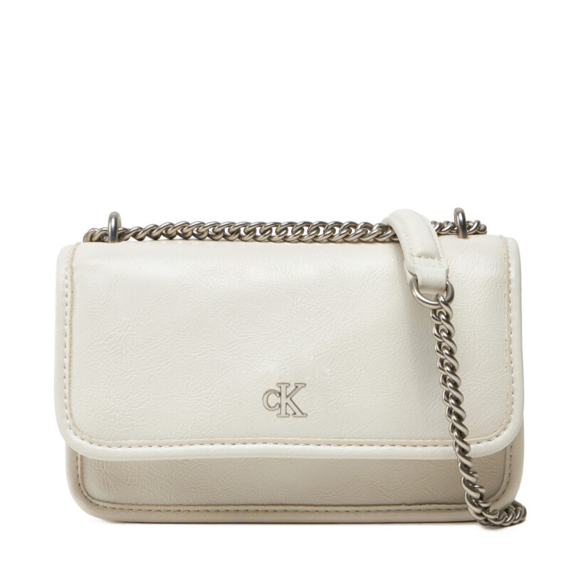 Дамска чанта Calvin Klein Jeans Chain Mini Ew Flap LV04K3085G Екрю цвят на ниска цена