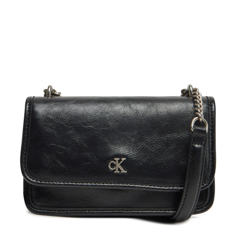 Дамска чанта Calvin Klein Jeans Chain Mini Ew Flap LV04K3085G Черен цвят на ниска цена