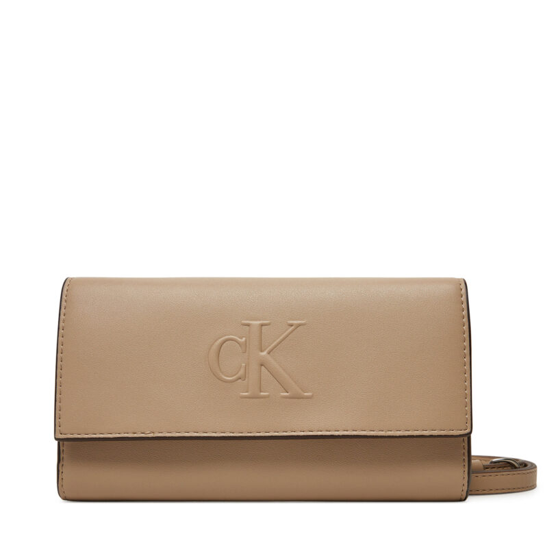 Дамска чанта Calvin Klein Jeans LV04K1006G Бежов цвят на ниска цена
