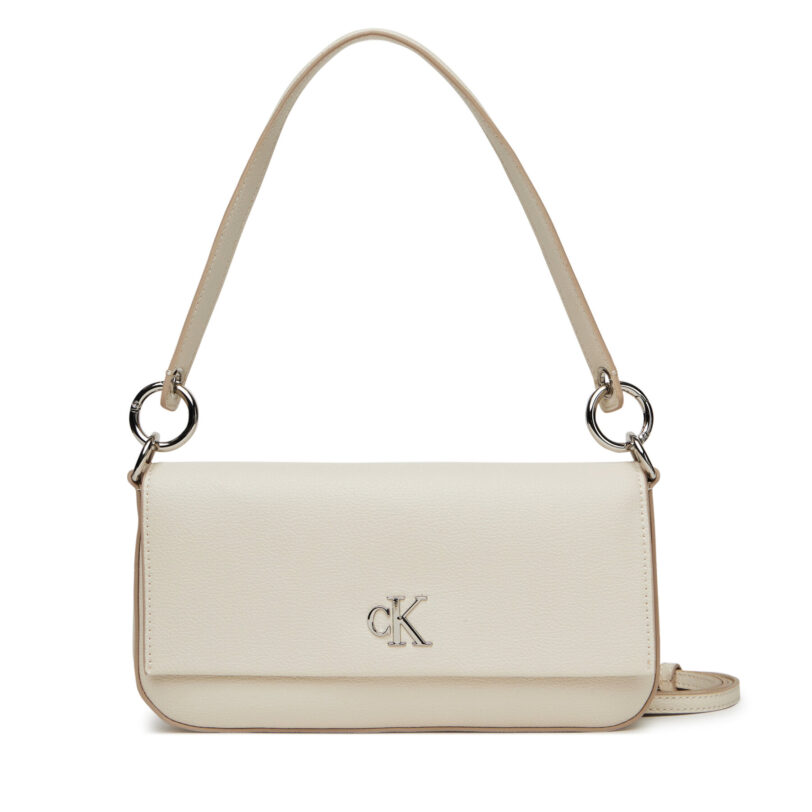 Дамска чанта Calvin Klein Jeans Minimal Monogram Shoulder Pouch LV04K3161G Бял цвят на ниска цена