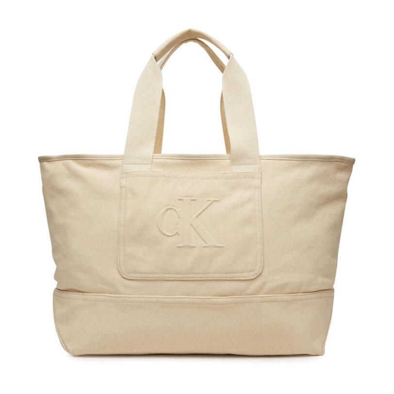 Дамска чанта Calvin Klein Jeans Pocket Canvas Zip Weekender LV04G3093G Екрю цвят на ниска цена