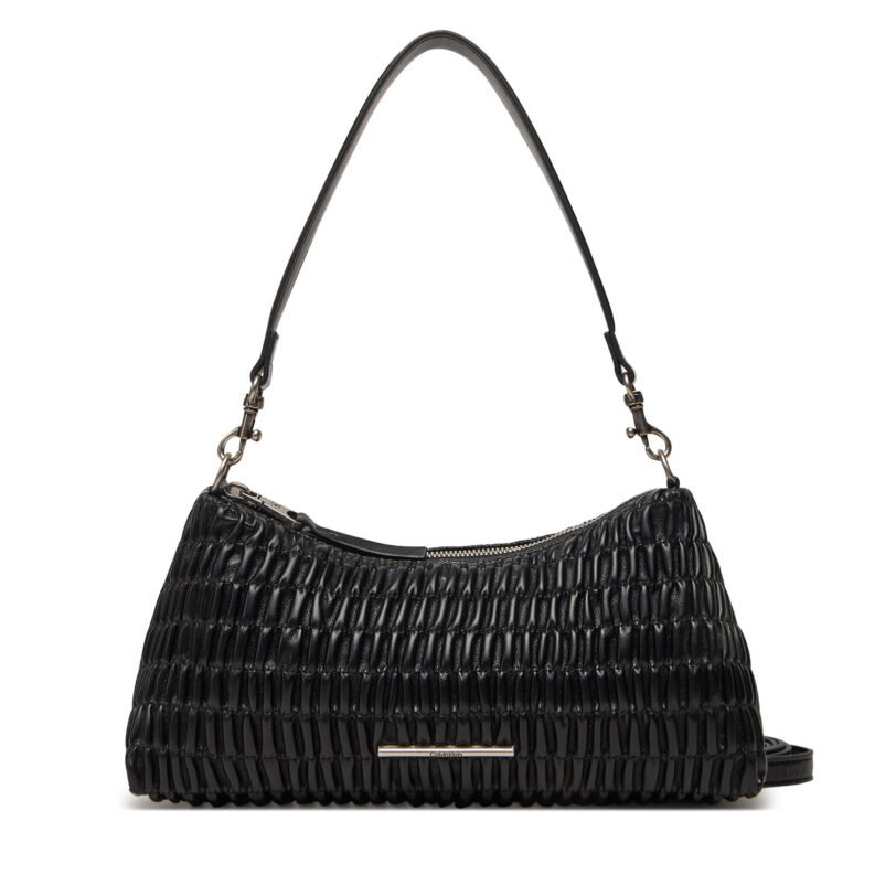Дамска чанта Calvin Klein Jeans Ruched Layla Shoulder Bag LV04K3088G Черен цвят на ниска цена