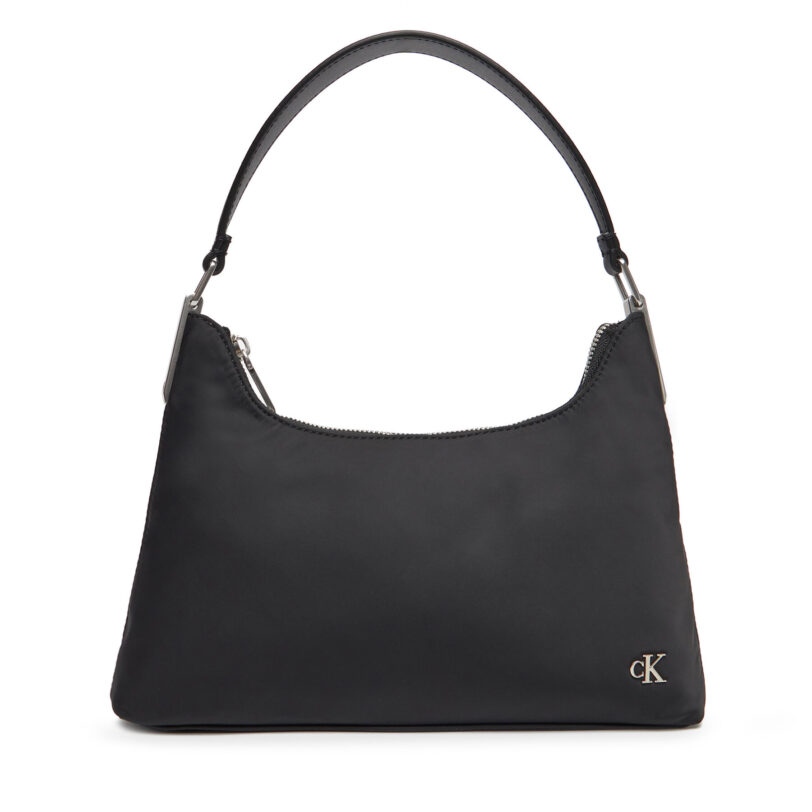 Дамска чанта Calvin Klein Jeans Satin Nylon Small Shoulder Bag LV04K3219G Черен цвят на ниска цена