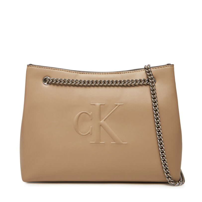 Дамска чанта Calvin Klein Jeans Sculpted Chain Shoulder Bag LV04K3163G Бежов цвят на ниска цена