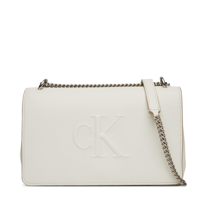 Дамска чанта Calvin Klein Jeans Sculpted Ew Flap Conv Chain LV04K3035G Бял цвят на ниска цена