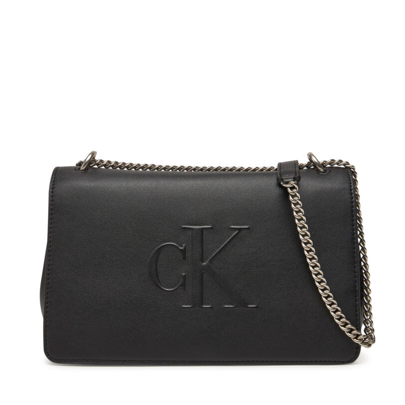 Дамска чанта Calvin Klein Jeans Sculpted Ew Flap Conv Chain LV04K3035G Черен цвят на ниска цена