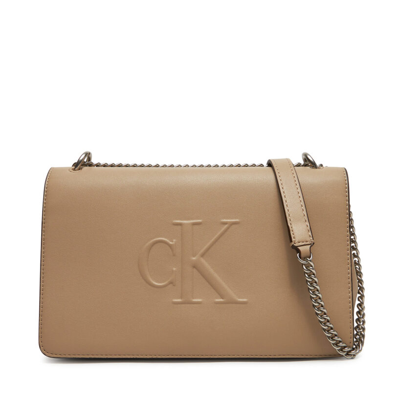 Дамска чанта Calvin Klein Jeans Sculpted Ew Flap25 Shoulder Bag LV04K3035G Бежов цвят на ниска цена