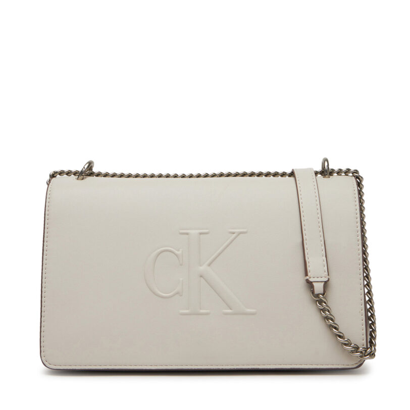 Дамска чанта Calvin Klein Jeans Sculpted Ew Flap25 Shoulder Bag LV04K3035G Бял цвят на ниска цена