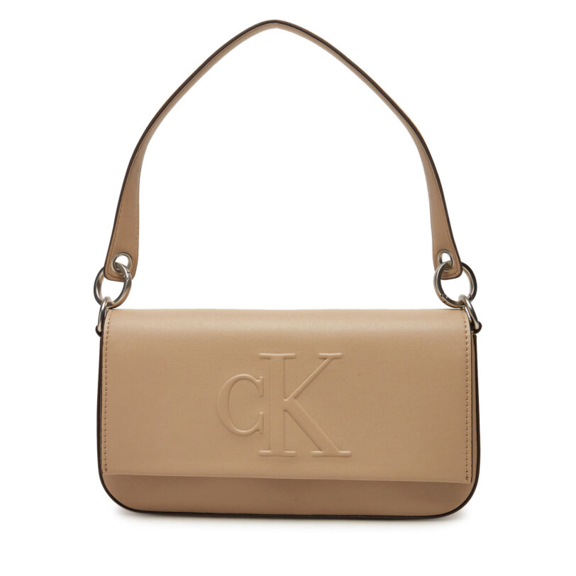 Дамска чанта Calvin Klein Jeans Sculpted Flap Shoulder Pouch25 LV04K3148G Бежов цвят на ниска цена