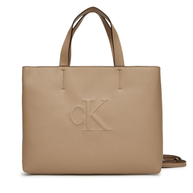 Дамска чанта Calvin Klein Jeans Sculpted Mini Ew Tote LV04K3111G Бежов цвят на ниска цена