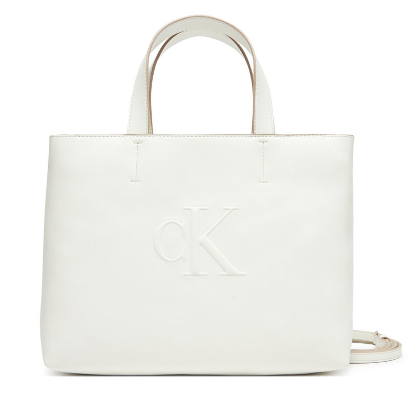 Дамска чанта Calvin Klein Jeans Sculpted Mini Ew Tote LV04K3111G Бял цвят на ниска цена