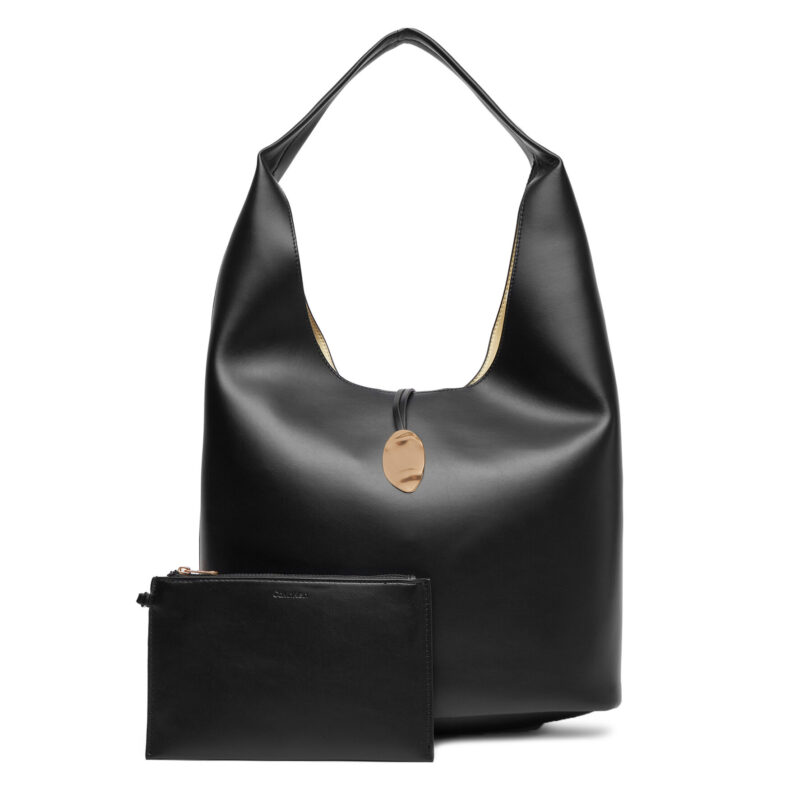 Дамска чанта Calvin Klein Jeans Stone Lock Slouchy Large Shoulde LV04K3149G Черен цвят на ниска цена