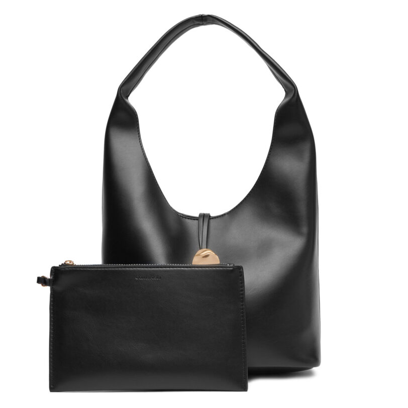 Дамска чанта Calvin Klein Jeans Stone Lock Slouchy Small Shoulde LV04K3176G Черен цвят на ниска цена