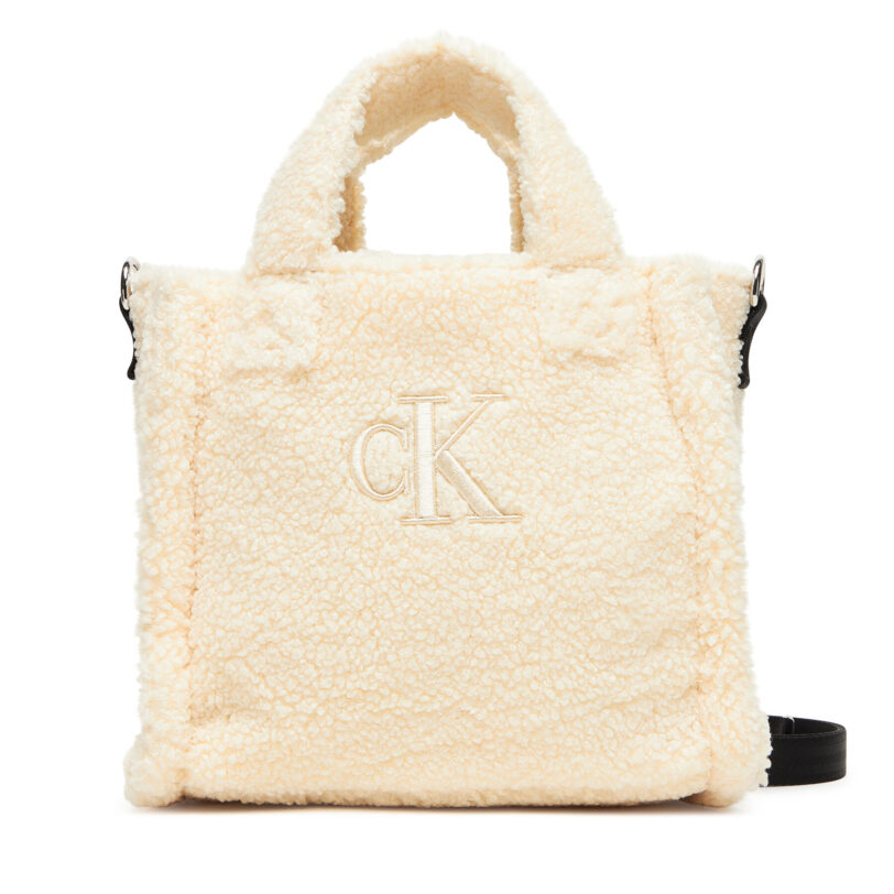 Дамска чанта Calvin Klein Jeans Teddy Tote Bag IU0IU00355 Екрю цвят на ниска цена