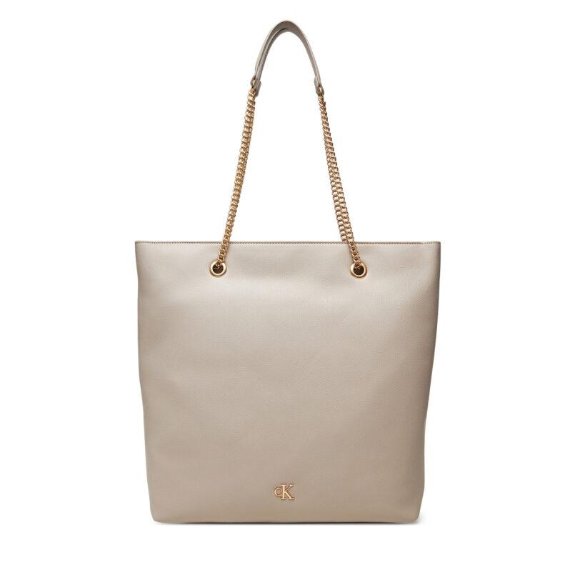 Дамска чанта Calvin Klein Minimal Monogram Chain Tote LV04F3204G Бежов цвят на ниска цена