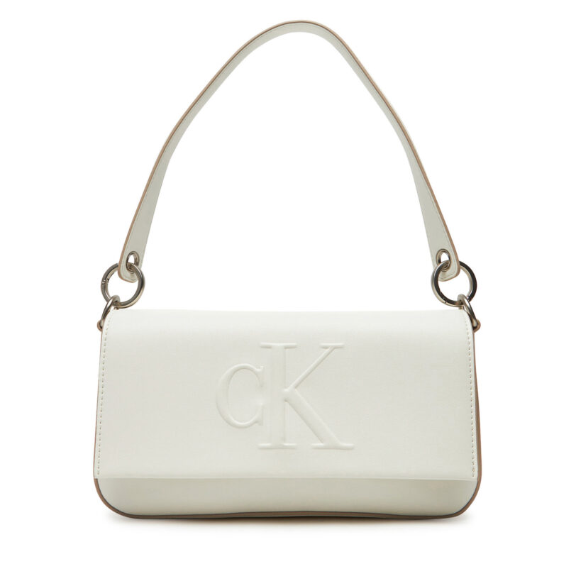 Дамска чанта Calvin Klein Sculpted Flap Shoulder Pouch LV04K3148G Бял цвят на ниска цена