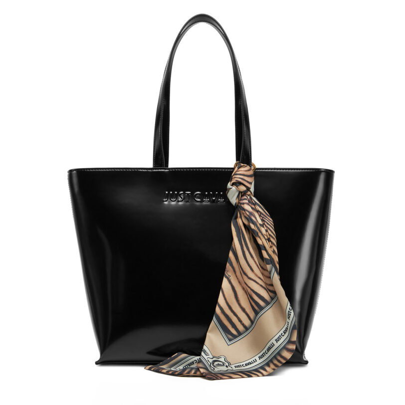 Дамска чанта Just Cavalli Chain Foulard 78RA4BH5 ZSB86 Черен цвят на ниска цена