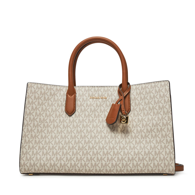 Дамска чанта MICHAEL Michael Kors Scarlett Medium Signature Logo Satchel 30F4GETS2B Бежов цвят на ниска цена