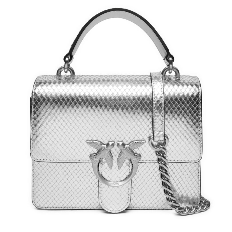 Дамска чанта PINKO Love One Top Handle Mini Light AI 24-25 PLTT 100071 A1VG Сребрист цвят на ниска цена