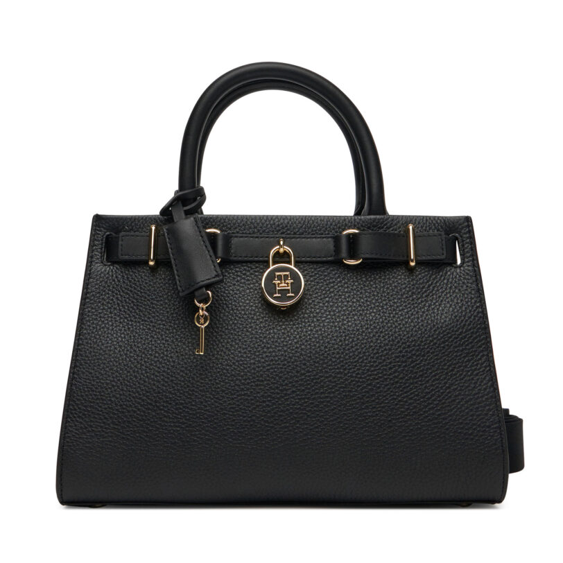 Дамска чанта Tommy Hilfiger American Icon Mini Tote Leather AW0AW17188 Черен цвят на ниска цена