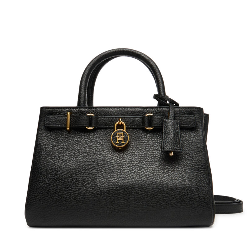 Дамска чанта Tommy Hilfiger American Icon Mini Tote Leather AW0AW17926 Черен цвят на ниска цена