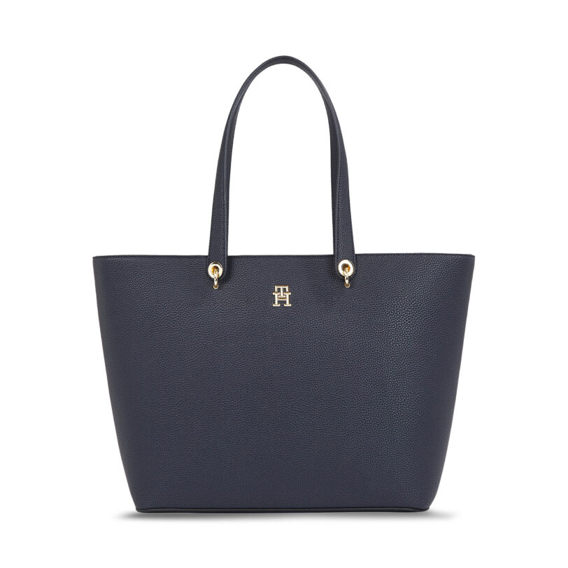 Дамска чанта Tommy Hilfiger Emblem Shopper AW0AW15178 Тъмносин цвят на ниска цена