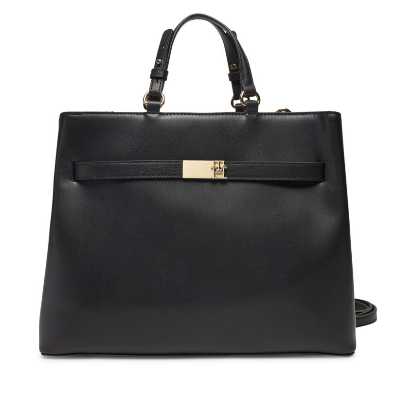 Дамска чанта Tommy Hilfiger Heritage Satchel AW0AW17211 Черен цвят на ниска цена