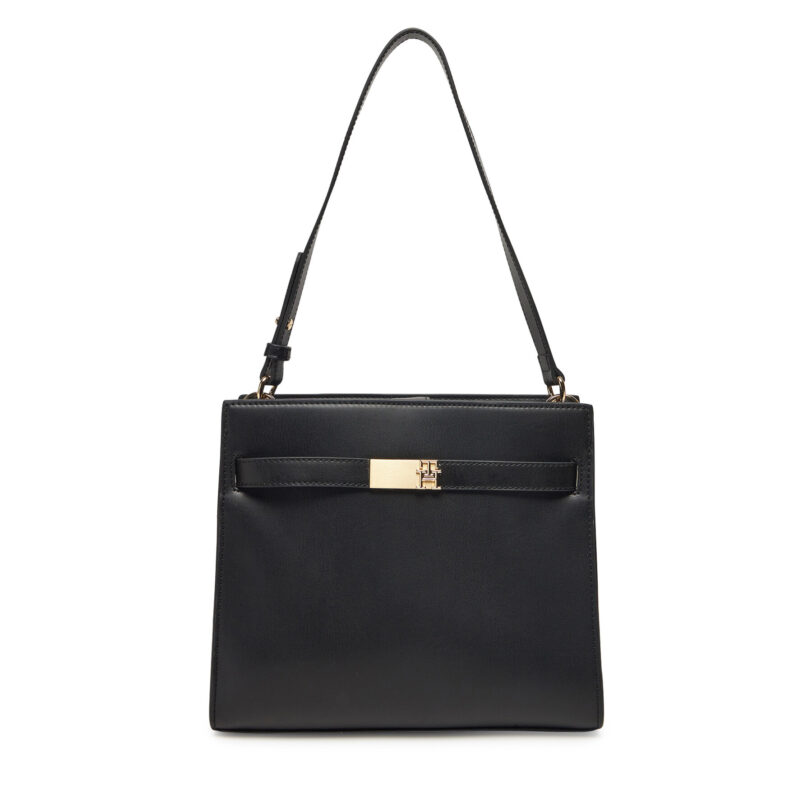 Дамска чанта Tommy Hilfiger Heritage Shoulder Bag AW0AW17182 Черен цвят на ниска цена