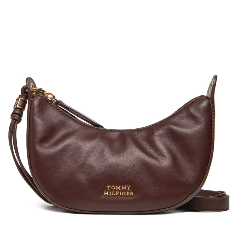 Дамска чанта Tommy Hilfiger Moon Leather Mini Crossover AW0AW17466 Кафяв цвят на ниска цена