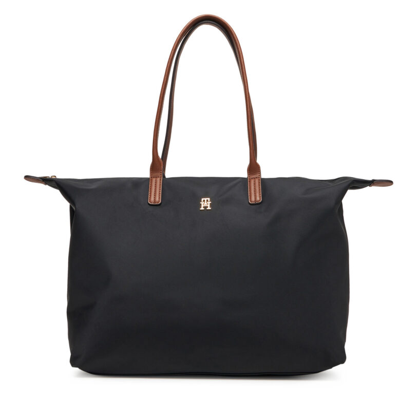 Дамска чанта Tommy Hilfiger Popette Maxi Tote AW0AW17996 Черен цвят на ниска цена