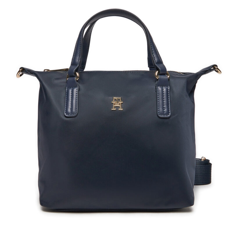 Дамска чанта Tommy Hilfiger Poppy Th Small Tote AW0AW15640 Тъмносин цвят на ниска цена