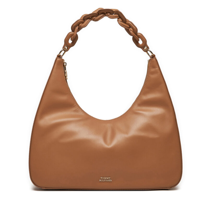 Дамска чанта Tommy Hilfiger Soft Leather Hobo AW0AW16292 Кафяв цвят на ниска цена